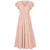 Women Summer Casual V-Neck Slim Dress Solid Color A-Line High Waist Layered Long Dresses Spring Short Lotus Leaf Sleeve S-XL