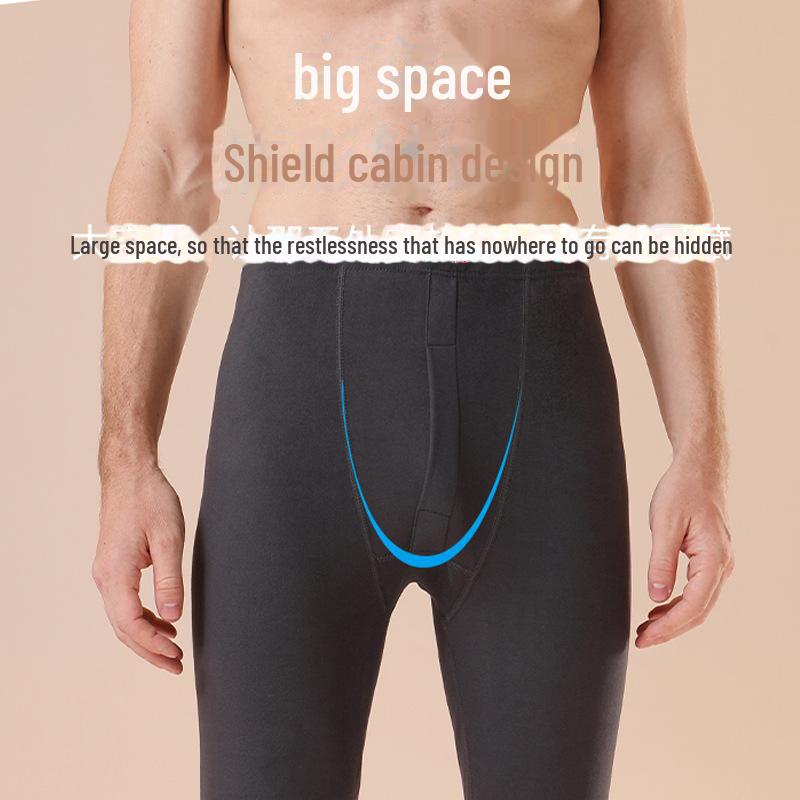 Мужские бесшовные термолеггинсы с высокой талией - Теплые осенние брюки из хлопка и шерсти