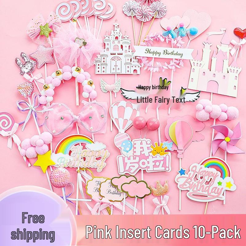 Pink Themed Cake Decor: Heart & Cloud Balloons with Insert Cards for Birthday Parties