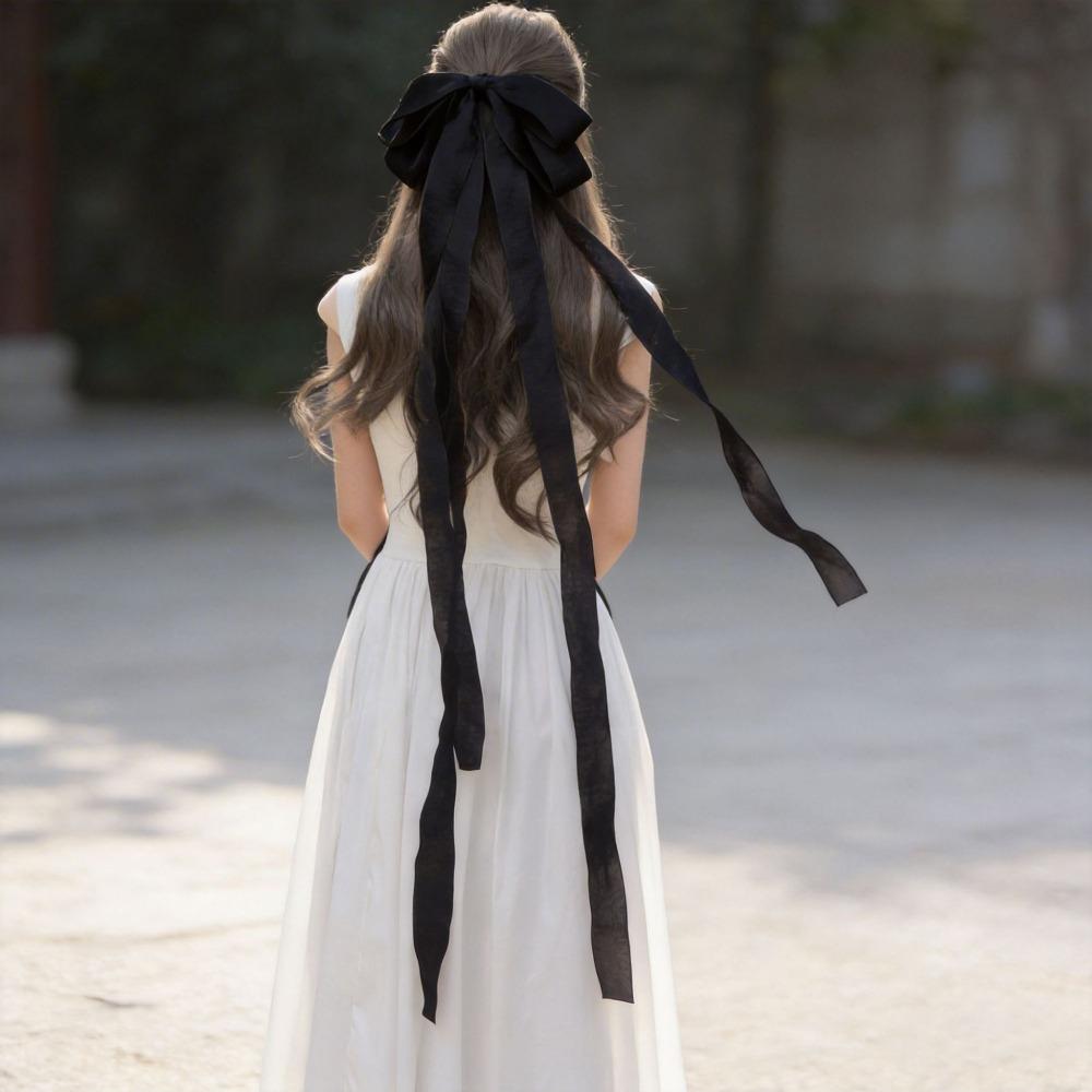 New Solid Color Hair Clip Long Ribbon Bow Sweet Style Bun Holder Hair Styling Decorative Ponytail Holder Wedding