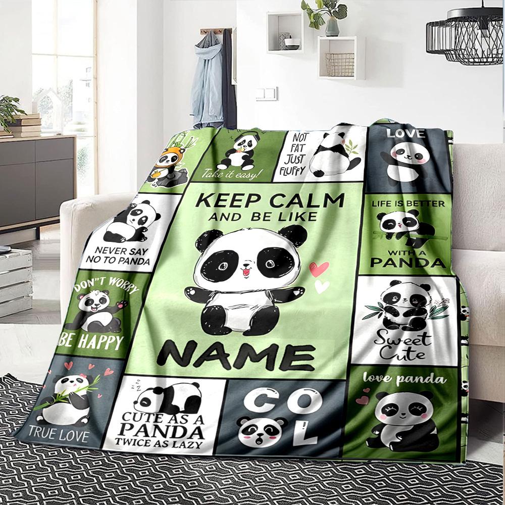 Pandathemed Quilt With Cute Pandas And Motivational Phrases Like Keep Calm And Love Panda Multipurpose Personalized Blanket Customize Your Name