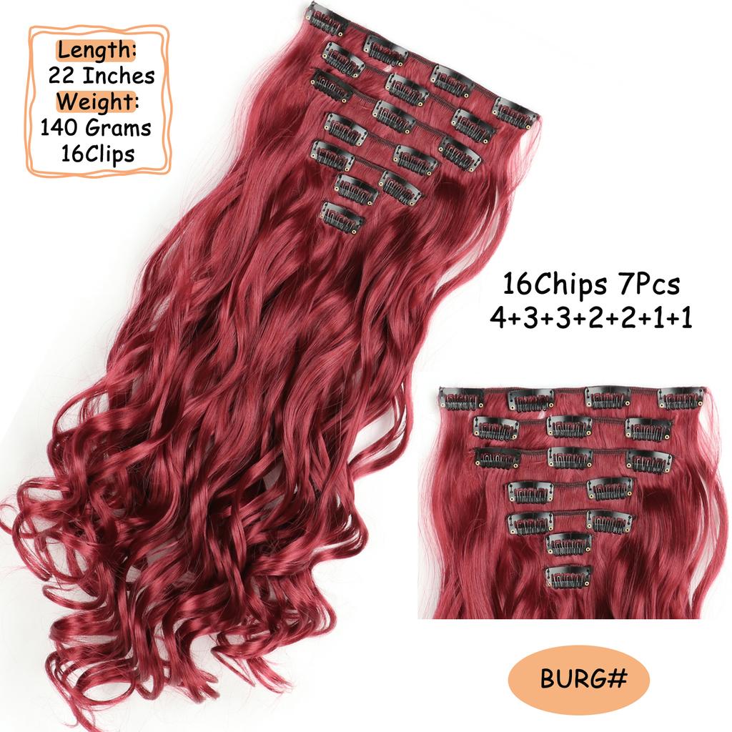 Synthetic Wavy Clip In Hair Extensions Clip In Hair Extensions For Women Full Head Thick Soft Clip In Hairpieces Daily Party