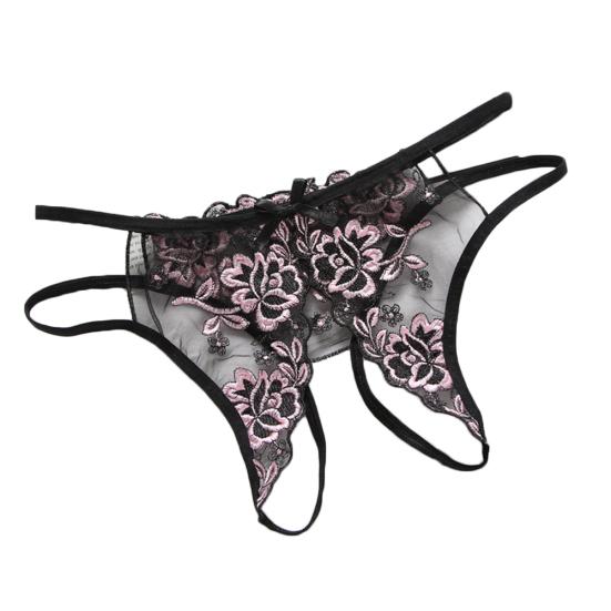 Эротические женские прозрачные бретели с открытой промежностью, кружевные трусы, стринги с цветочным принтом