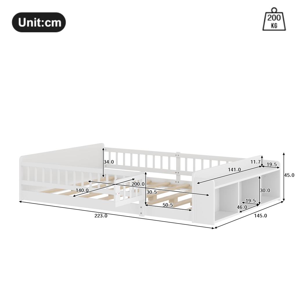 Детская кровать напольная 140x200 защита от падения реечное дно открывающийся бортик Монтессо место для хранения полки деревянный каркас подростковая кровать до 200 кг