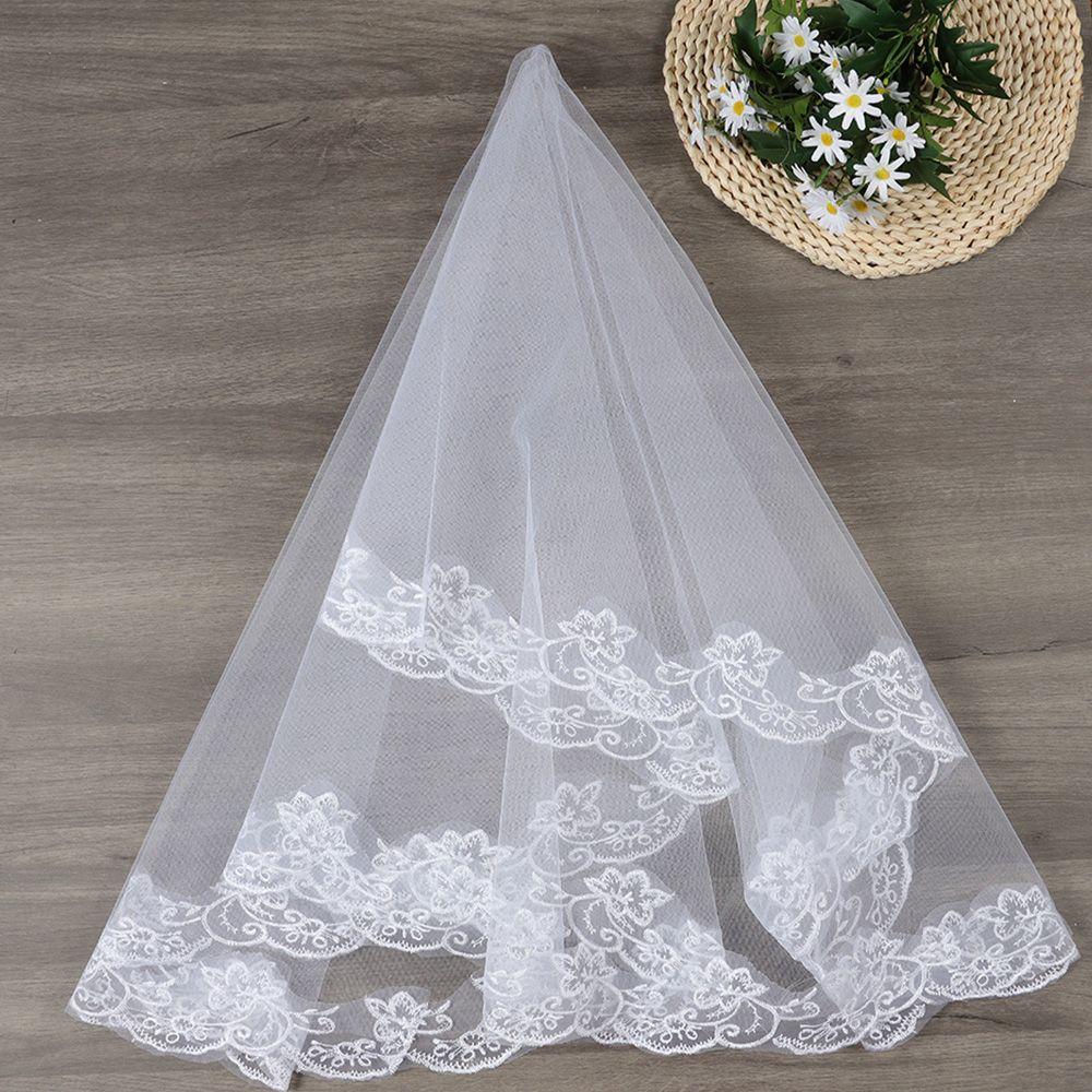 Аксессуары Фото Фата Двухслойная Белая Слоновая Кость Женская Тюль Кружевная Отделка Свадебная Фата Свадебная Фата