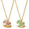 2026 New Women's European American Animal Style Cartoon Macaron Color Cute Stainless Steel Rocking Horse Pendant Necklace Bamboo