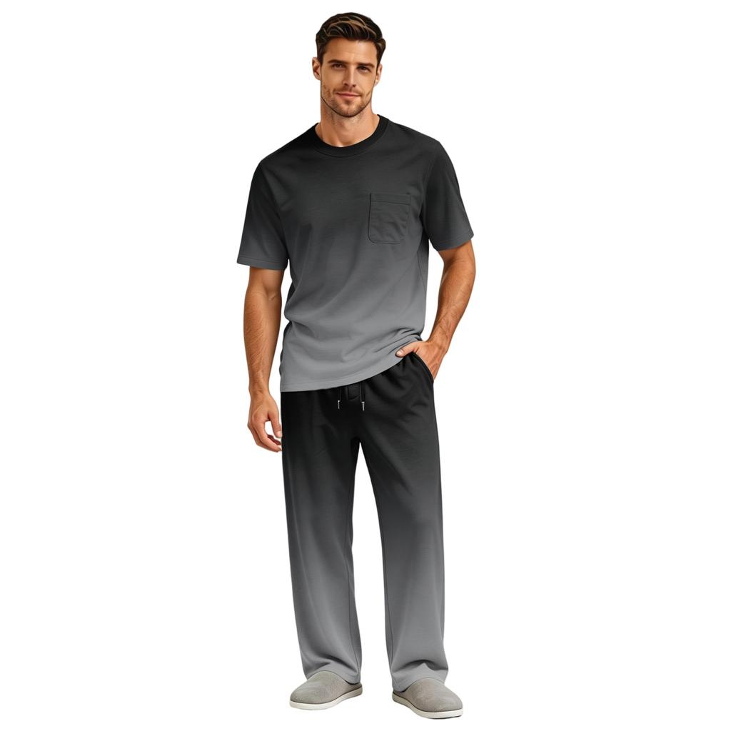Мужской комплект пижамы с коротким рукавом, на пуговицах, с эластичным шнурком на талии