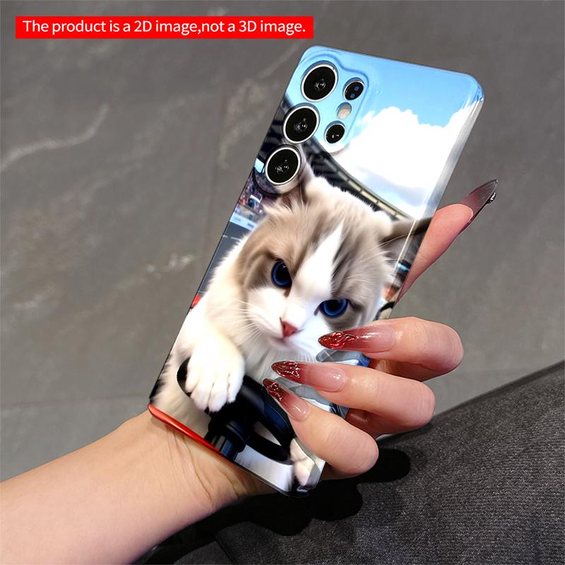 2DFlat Samsung phone case Blue-Eyed Cat Driving Race Car Applicable to Galaxy S22 S23 S24 S25ULTRA S26 A12 A13 A14 A15 A16