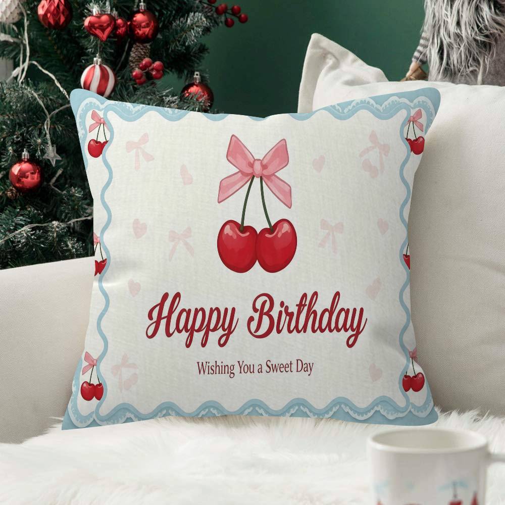 Pink Cherry Cherries Butterfly Pillow Case Plush Fabric Soft Double Sided Print Sofa Cushion Cover Throw Pillow Covers