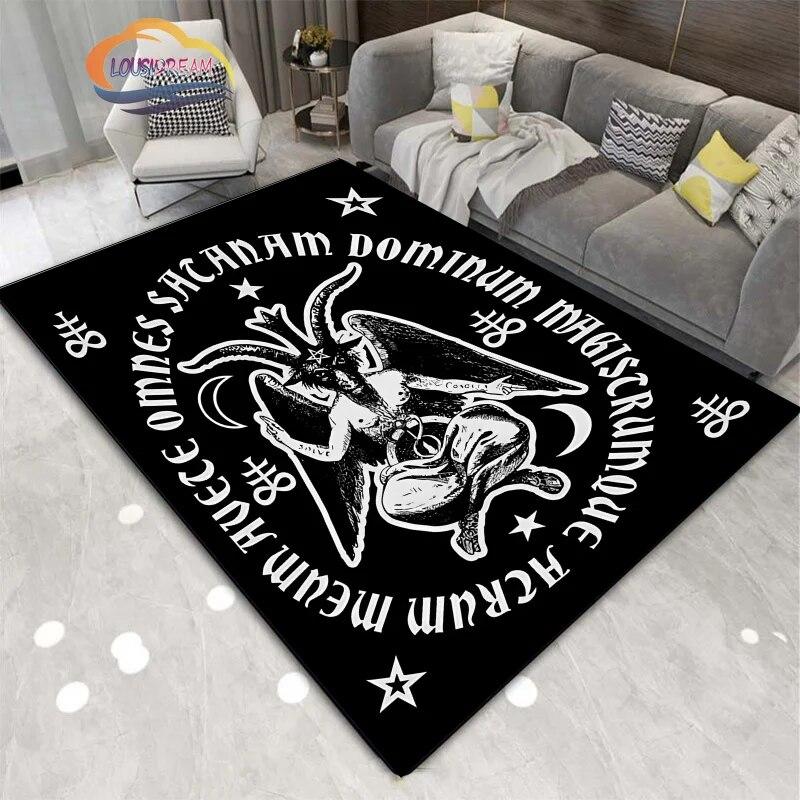 Satanic Skull Inverted Pentagram Area Rug Sheep Head Demon Baphomet Rug Gothic Series Hall Bedroom Fashionable Carpet