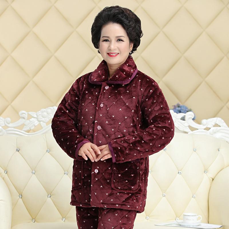 Зимняя стеганая пижама трехслойная утолщенная коралловый флис домашняя одежда женский комплект пижамы большого размера