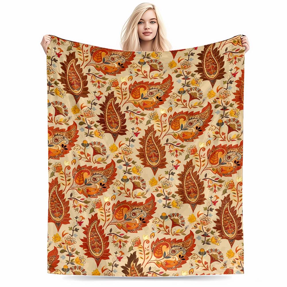 Colorful Floral Pattern blanket with Paisley and Ornamental Leaves Design blanket, suitable for use in the bedroom, living room, on the sofa