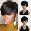Synthetic Hair Short Black Wigs for Women Natural Hairstyle Casual Wig Black Mixed White Color Fashion Full Wig with Bangs