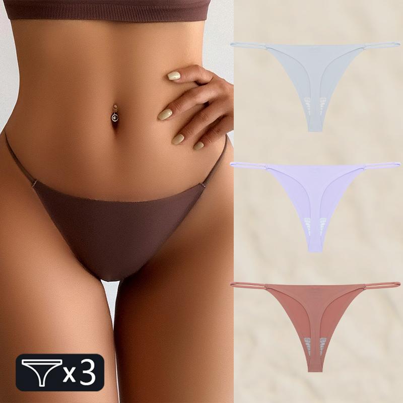 FINETOO 3PC Женские бесшовные трусы стринги сексуальные трусики-стринги с низкой талией женские однотонные бесследные бикини Т-образное нижнее белье