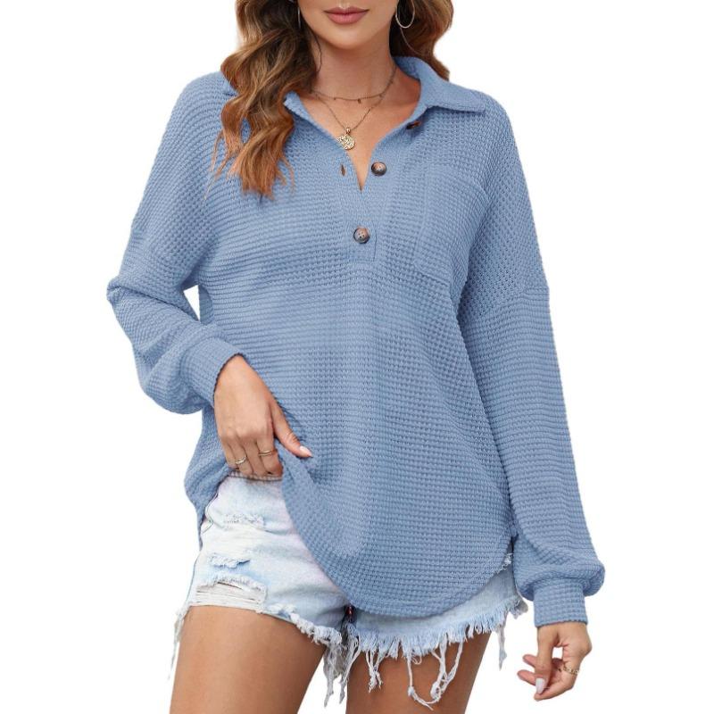 Женский осенне-зимний пуловер однотонный трикотаж больших размеров с вафельной структурой