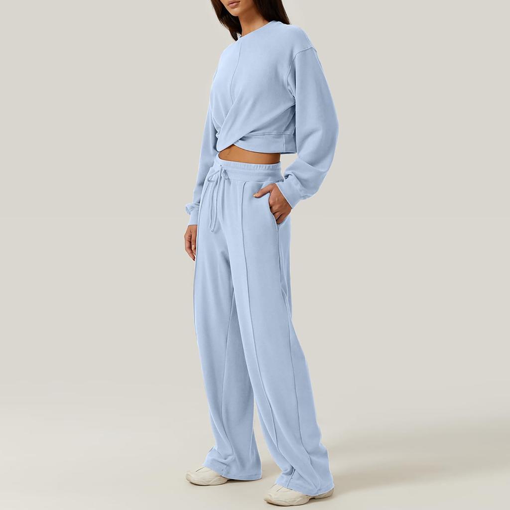 Женский комплект из 2 предметов, комплект спортивного костюма, укороченная спереди толстовка, комплект спортивных штанов с широкими штанинами