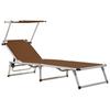 Foldable Sun Lounger with Sunshade Aluminum Frame and Textilene Brown