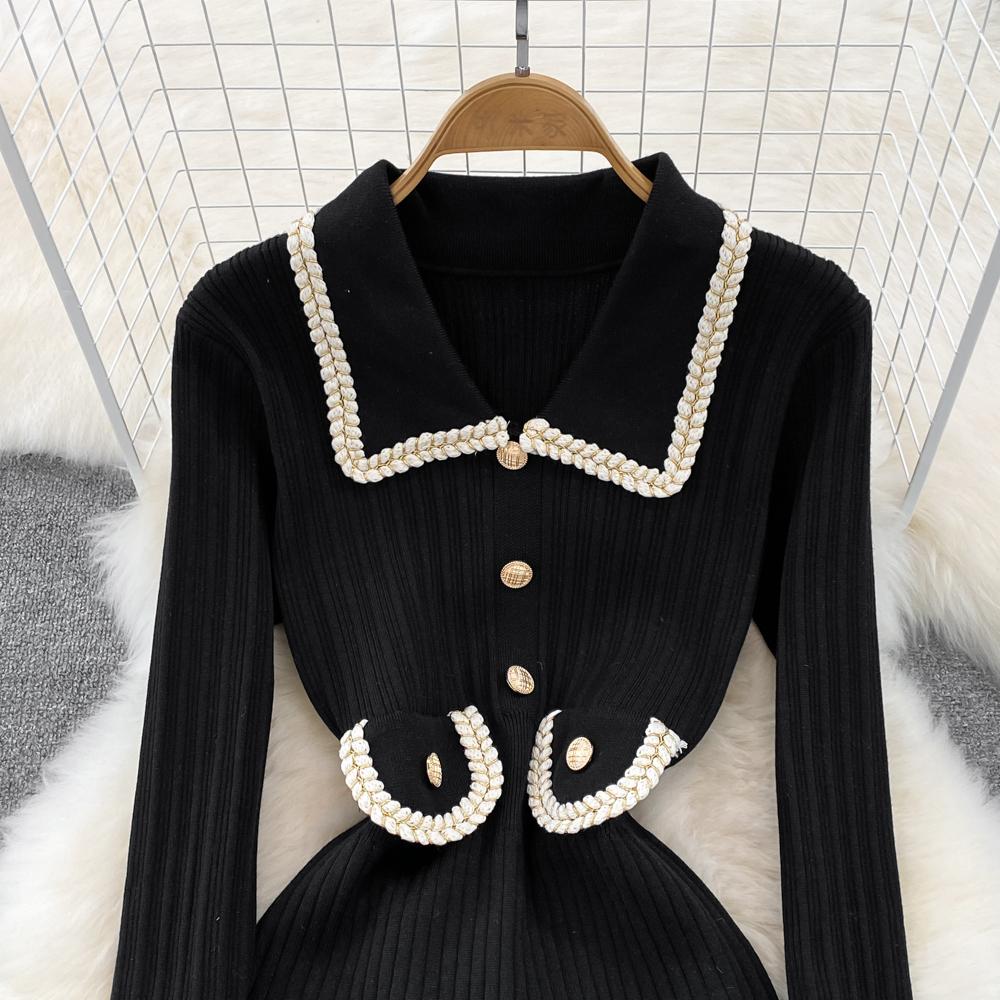 Женское маленькое ароматное трикотажное платье-свитер с лацканами, женские осенне-зимние джемперы, нижние платья