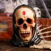 Realistic Human Skull Model Retro Resin Skull Head Statue with Hood Spooky Halloween Home Desktop