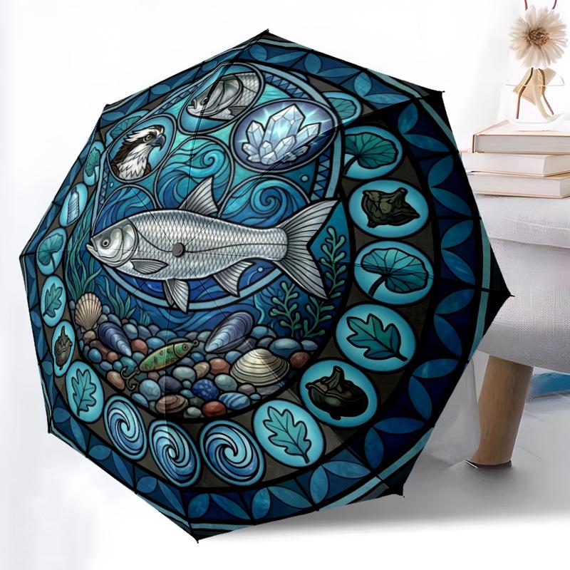Ocean Life Harmony pattern umbrella, portable and foldable design, 8 ribs, a casual accessory for Halloween, Christmas, and birthday gifts.