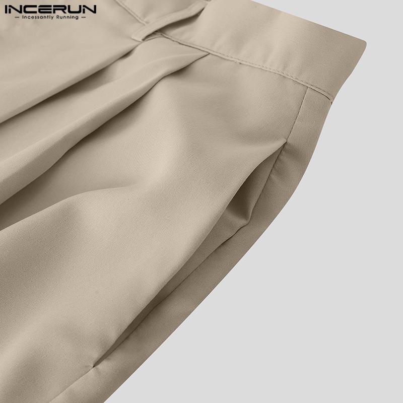 INCERUN Мужские повседневные брюки с высокой талией на молнии и длинными широкими штанинами