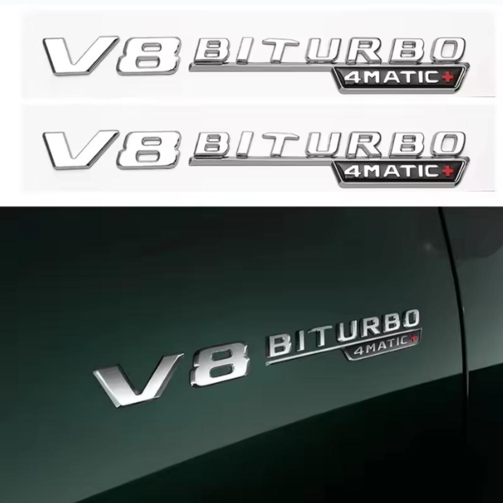 2Pcs 3D ABS V8 Biturbo 4matic Logo Letters Car Side Fender Emblem Badge Sticker Car Vent Fender Trim Decal