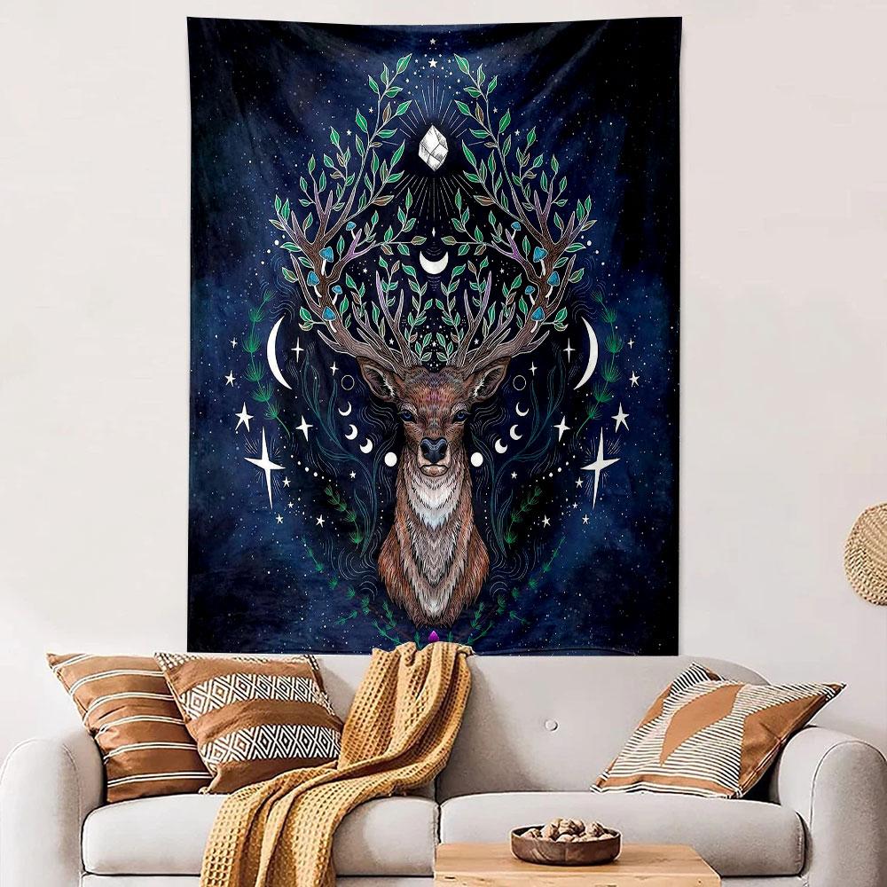 "Celestial Deer with Mystic Antlers" Patterned tapestry home decor, suitable for bedroom and living room, gift
