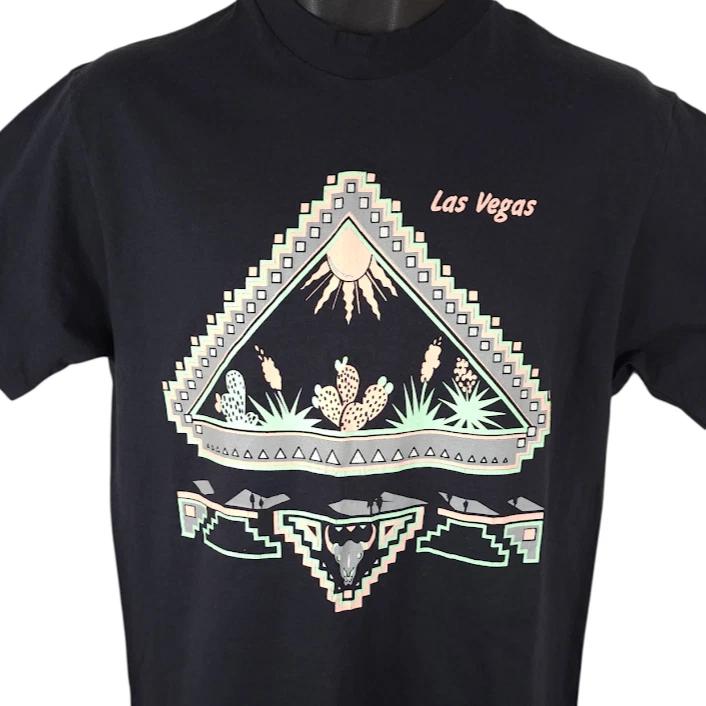Vintage Las Vegas 100% Cotton T-shirt Mens Tees Top Mens Size Medium Black 80s 90s Southwest Made In USA