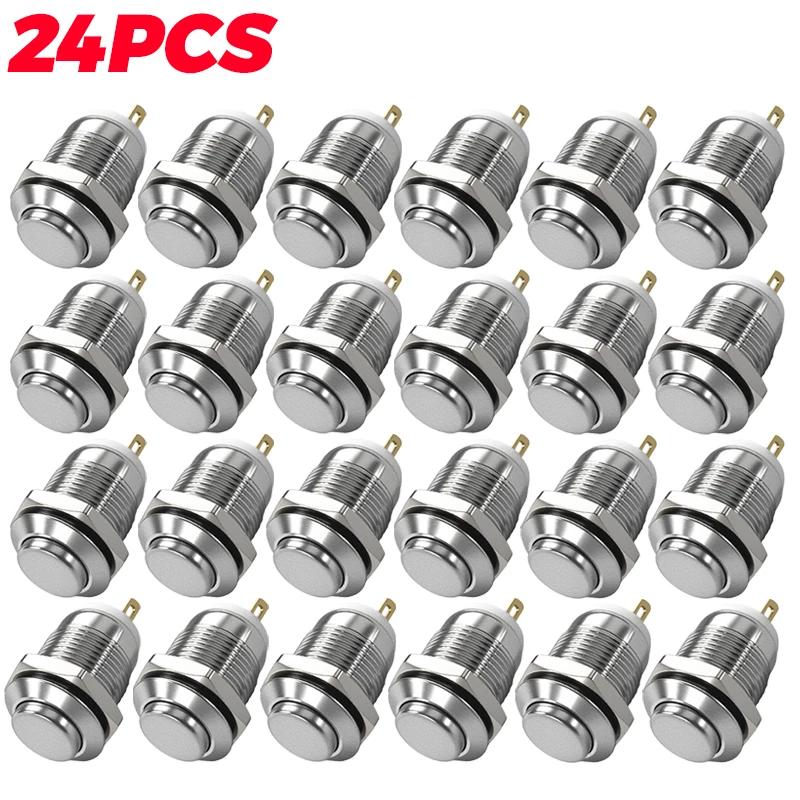 6/24pcs Round Momentary Reset Switch Metal Waterproof Car Engine Power Push Switch Home Multi-functional Equipment Accessories