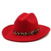 Free Shipping Leopard Belt Fedora Hat Women Wide Brim Solid Color Jazz Top Hat Autumn and Winter New Panama Hat Gentleman Hat