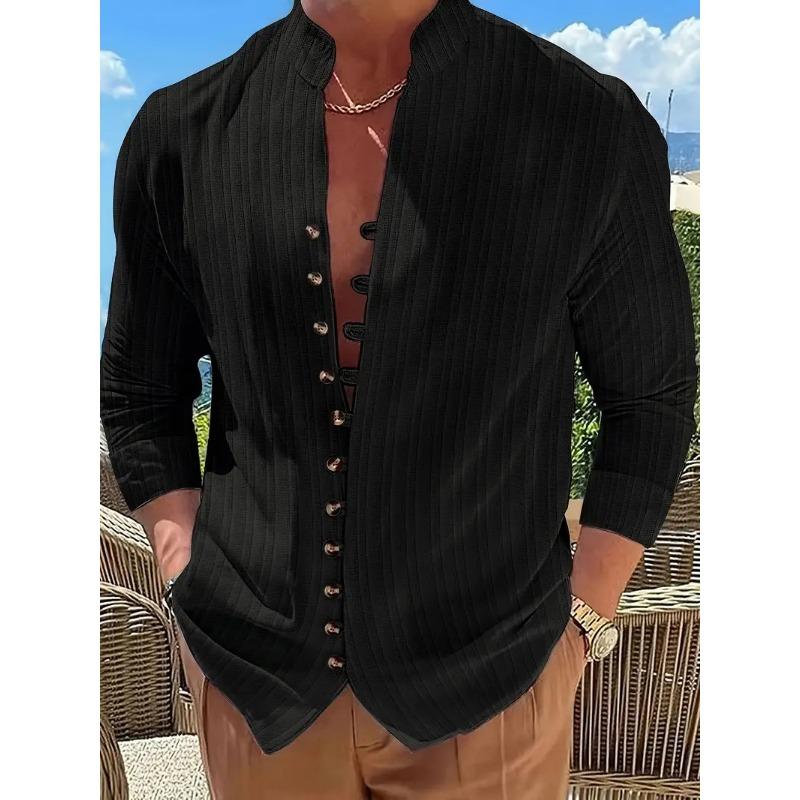 Весна Осень Мужская Ретро Повседневная Свободная Рубашка С Длинным Рукавом