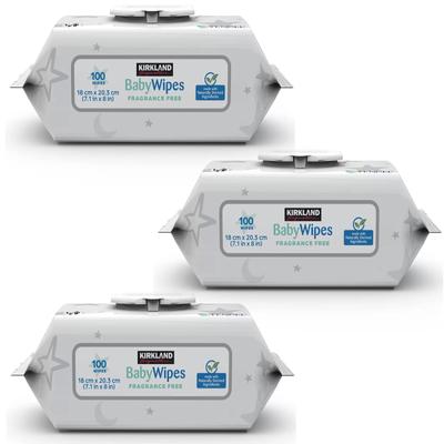 Детские салфетки Kirkland Signature Baby Wipes без запаха, большие 100 шт. на пробу, набор из 3 шт. (младенцы младенцы), тип, размер, [Easy pack]
