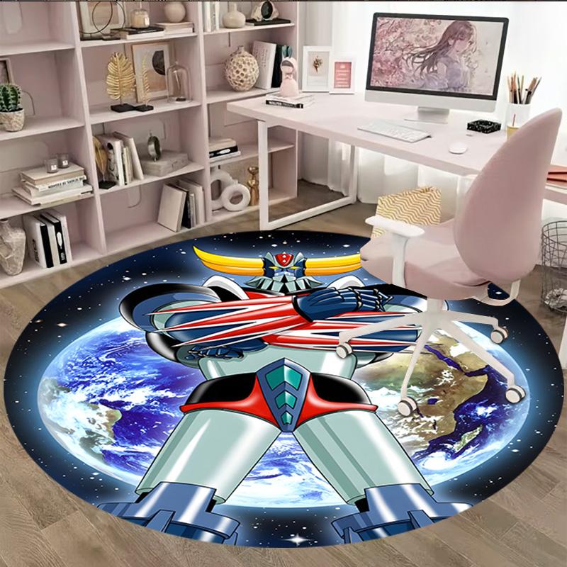 1pc UFO Robot Grendizer2 Print Round Carpet Chair Round Carpet Suitable for Bedroom Living Room Home Decorative Carpet