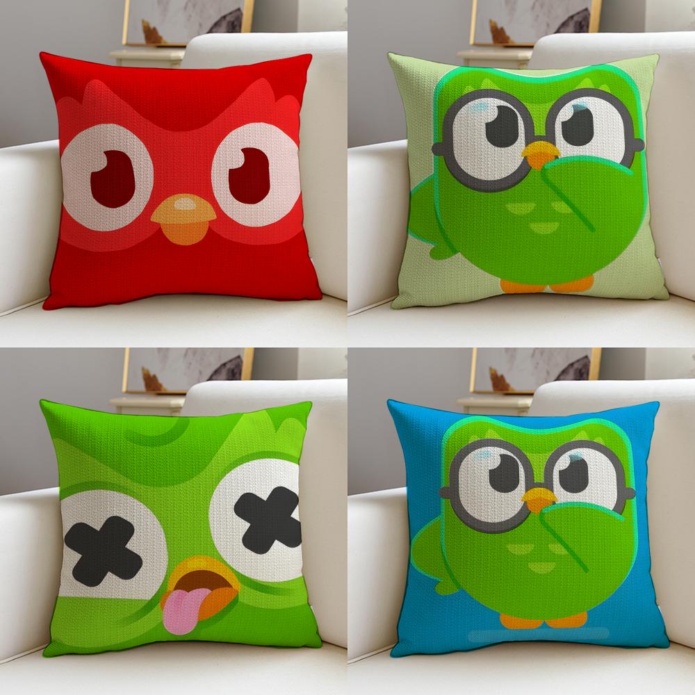 Fun DDuolingoS Cushion Cover Breathable and skinfriendly linen pillowcase square removable and washable cushion