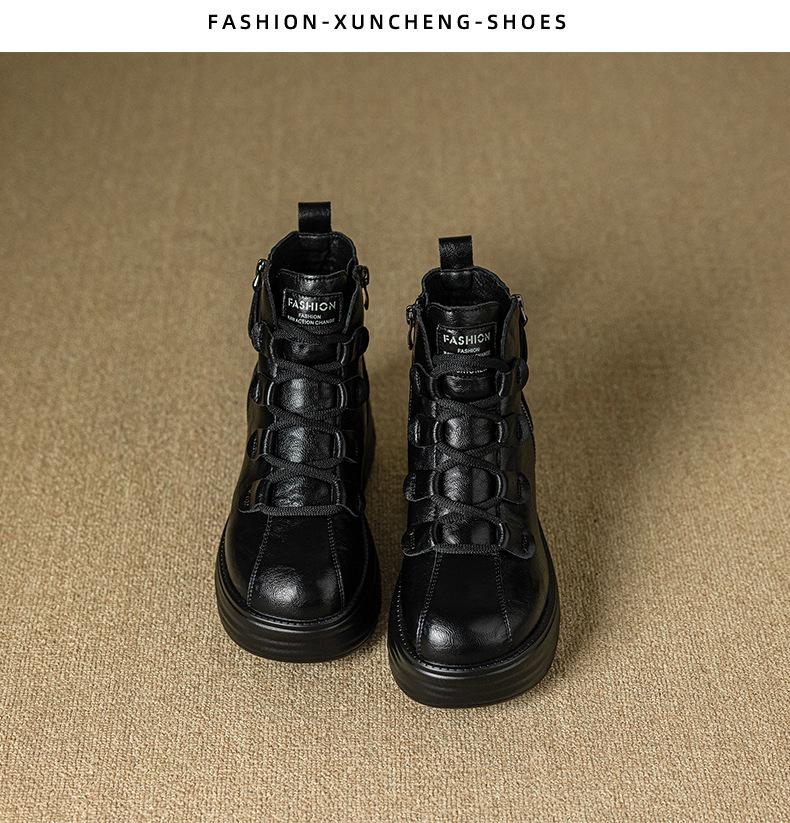 Martin Women's 8cm Height-Increasing Velvet Boots, Retro Thick-Soled High-Tops for Autumn/Winter 2024.