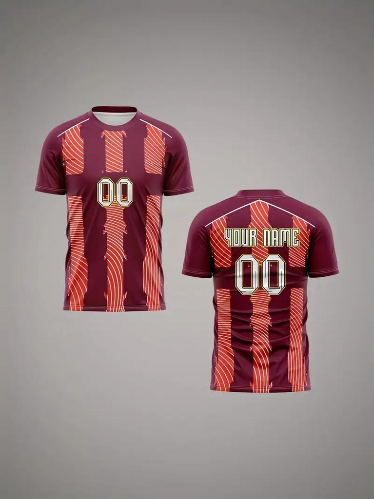 Customized Team Name Number Soccer Tshirt Personalized DIY Stripe Color Blocking Mens Sports T Shirt Tee Quick Dry Team Uniform
