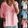 Женская рубашка с V-образным вырезом, рукавом 3/4, свободный крой, кружевные топы, однотонная свободная дышащая повседневная рубашка