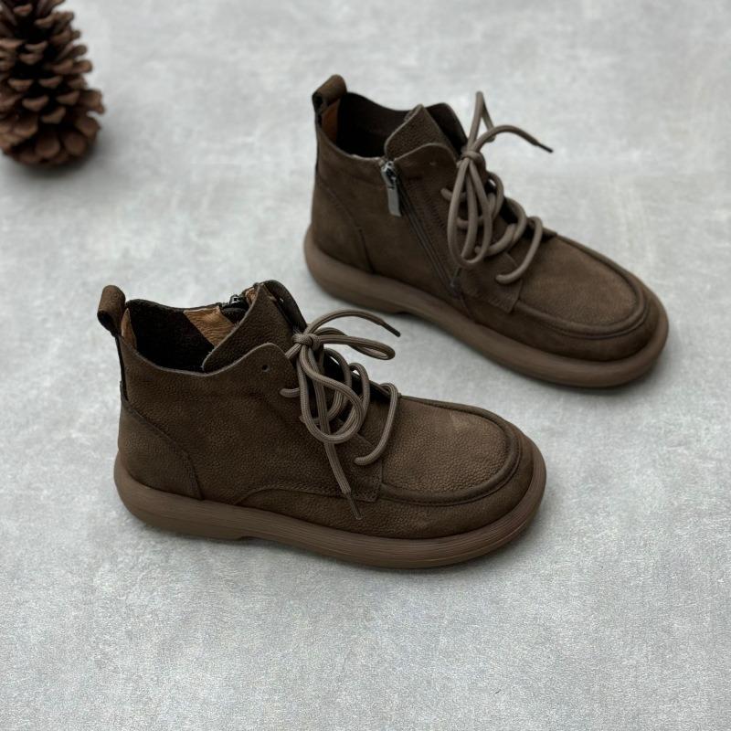 Короткие ботинки из натуральной кожи с круглым носком и плоским дном, повседневные ботинки Martin из мягкой коровьей кожи