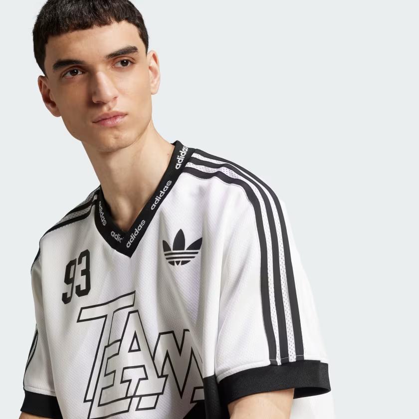Adidas Originals Adilenium 2 Season Team 93 Striped Letter Soft V-Neck Breathable Loose Short Sleeve Jersey Men Jersey White JN0808