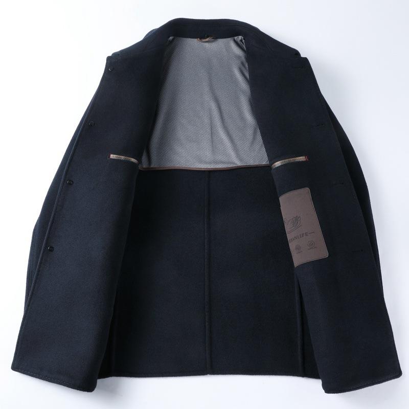 Мужское двустороннее шерстяное кашемировое пальто средней длины на осень и зиму, шерстяное пальто для мужчин среднего и пожилого возраста с лацканами