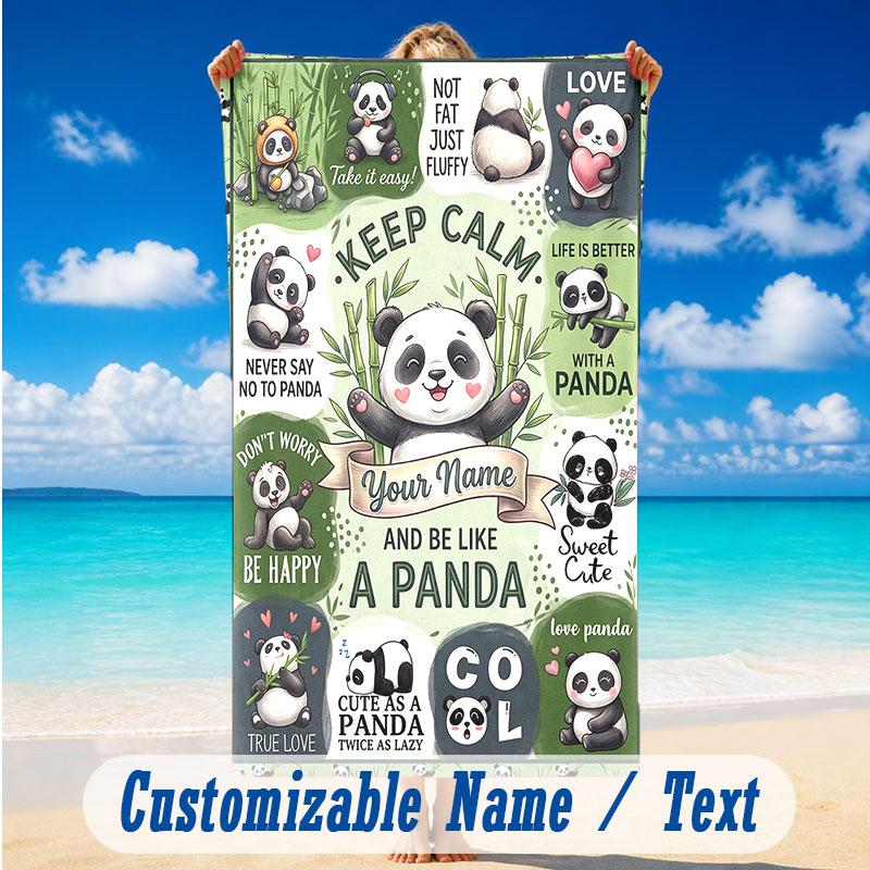 Bear Panda Theme Beach Towel Personalized Custom Name & Text Soft Quick Dry Beach Towel for Swimming Travel