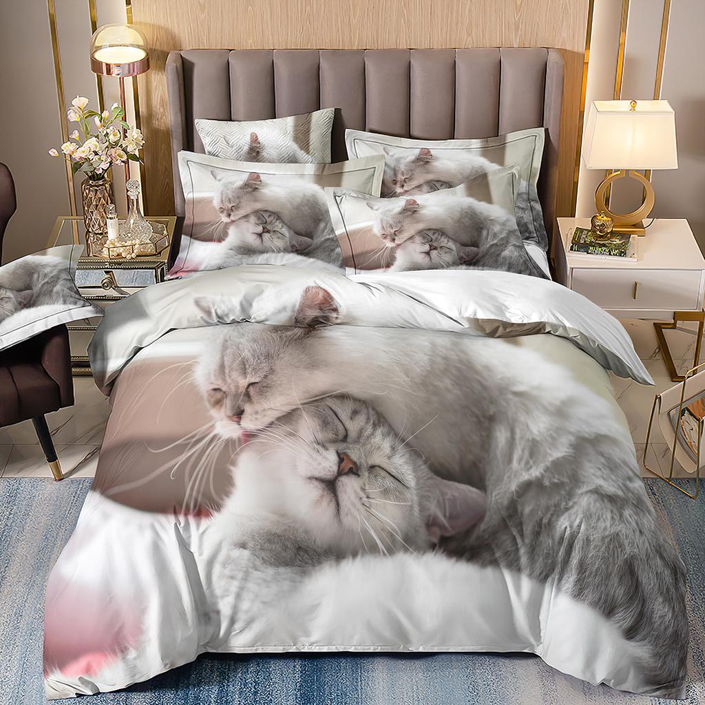 Комплект постельного белья с 3D милыми волками, кошкой и собакой, милый пододеяльник, пододеяльник, покрывало в этническом стиле с дикими животными и наволочками