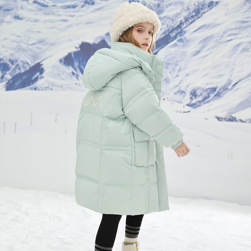 Детская одежда. Куртка-пуховик средней длины для девочек. Новый стиль. Зимняя одежда. Детское толстое утепленное пальто.