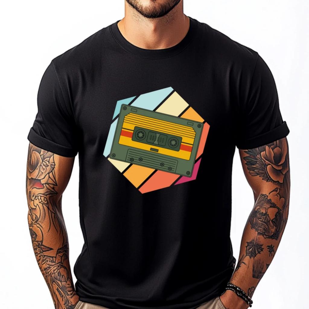 Retro 80s Music Lover Mixtape 1980s Cassette Mens Korean Fashion Couples Men's Clothing National Flag Day