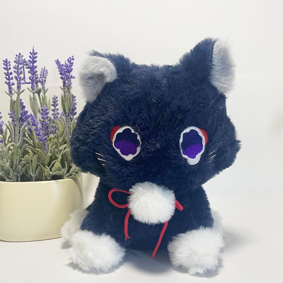 Game Genshin Black Scaramouche Cat Fluffy Impact Wanderer Pet Plush Toys Cosplay Doll Soft Stuffed Pillow Gift for Kids