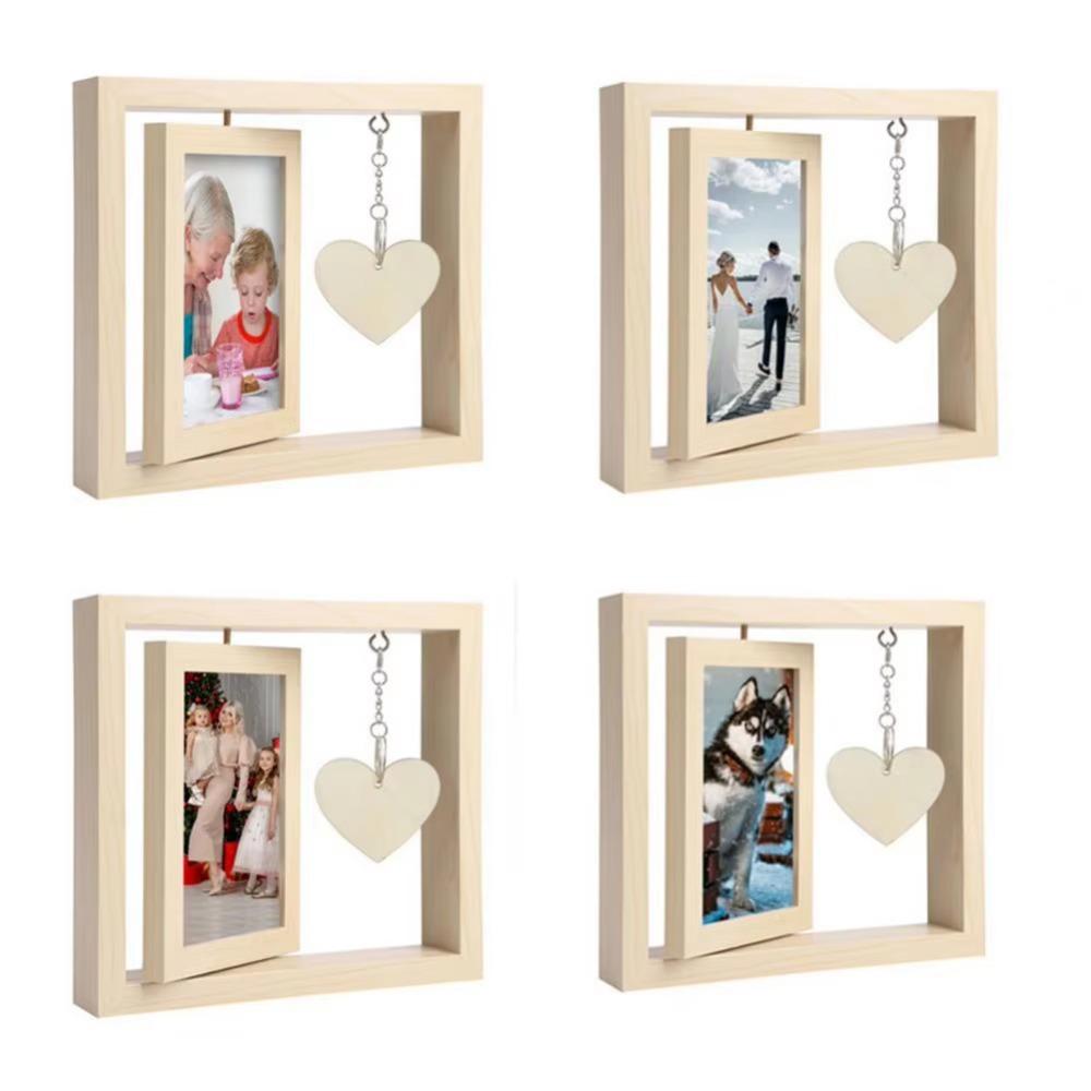 With Heart Pendant Desktop Photo Frame Wooden Photo Display Frame Home Supplies