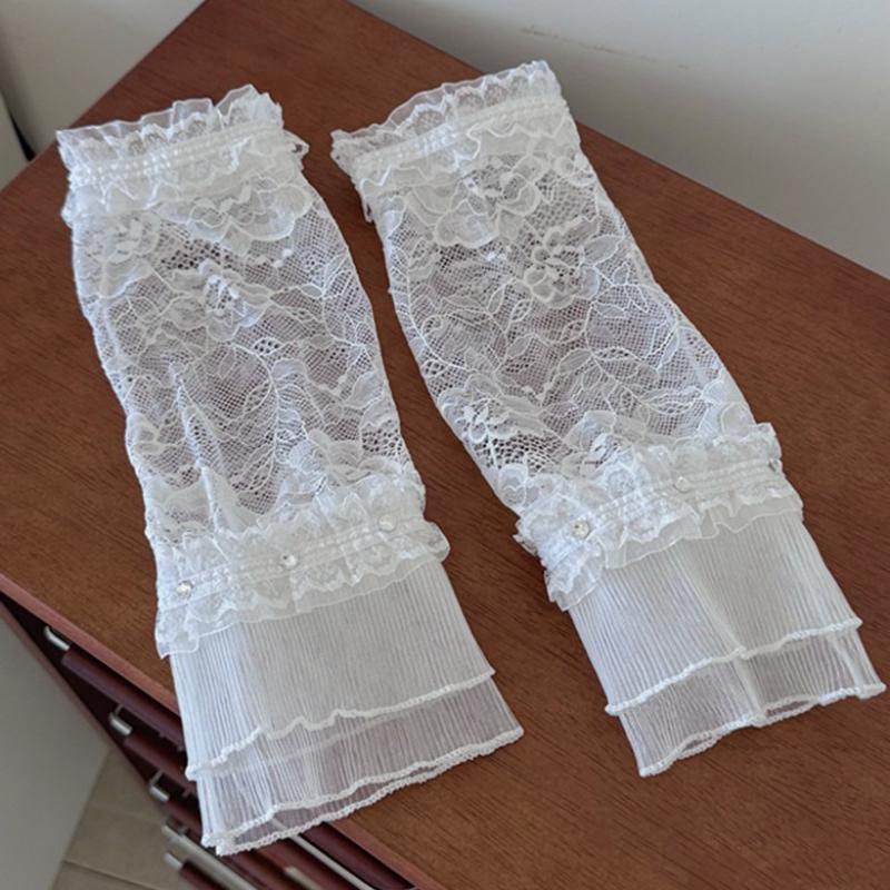 1 пара манжет из белого кружева в европейском женственном стиле, декоративный воротник-стойка, аксессуары для женской одежды, декоративные рукава для свадебного платья