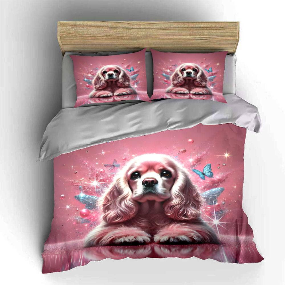 Pink Dog with Glitter Wings Bedding Duvet Cover Set (1*Duvet Cover 2*Pillowcases, without duvet insert)