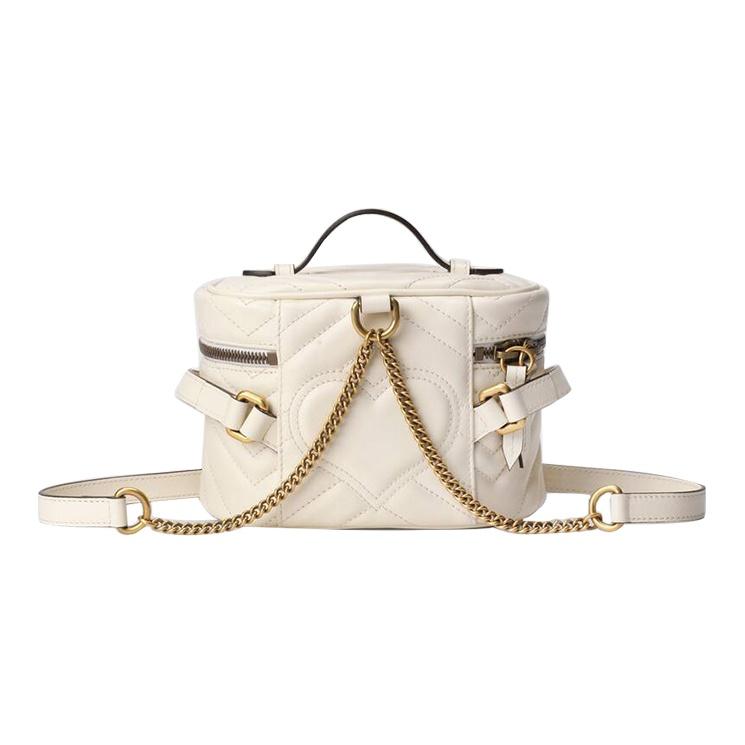 Gucci Женский мини-рюкзак-кроссбоди Gucci Marmont Matelassé из кожи, круглый, белый, для повседневного использования