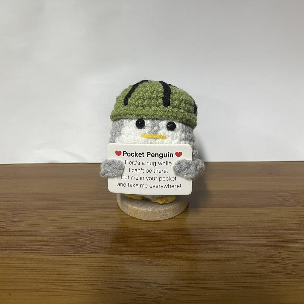 Cute Crochet Christmas Hat Penguin Doll With Card Home Room Decoration Fashion Handmade Knitted Positive Energy Penguin Dolls